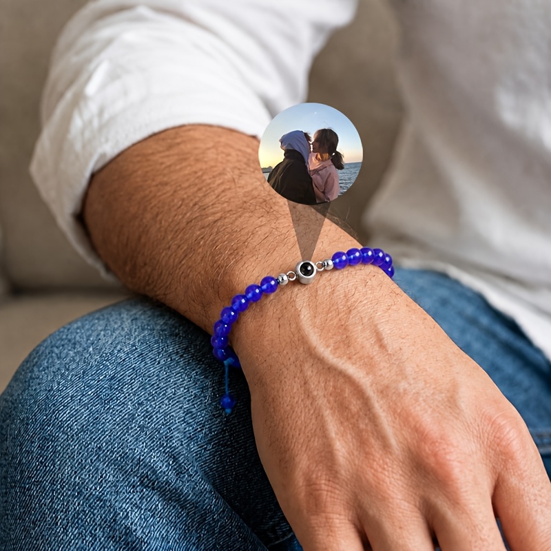 Custom Photo Bracelet, Personalized Adjustable Beaded Bracelet